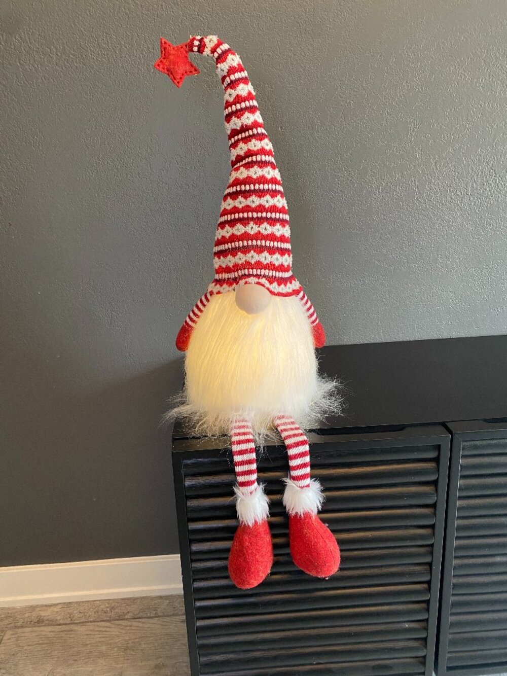 Light Up Christmas Gnome Shelf Sitter 20" Dangle Legs Fair Isle Hat Star Plush